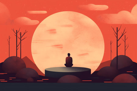 Illustration of a lonely lost person, surreal art, alone loneliness and solitude concept artwork, conceptual painting work.の素材