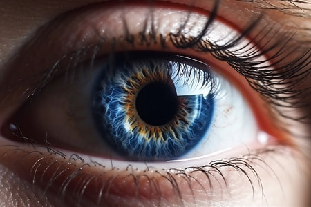 Perfect blue-eye macro. Perfect vision. The vision of the future and healthy life concept. View precise and straight to the target.の素材