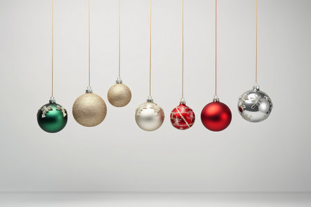 Set of Christmas toys hanging on neutral background.の素材