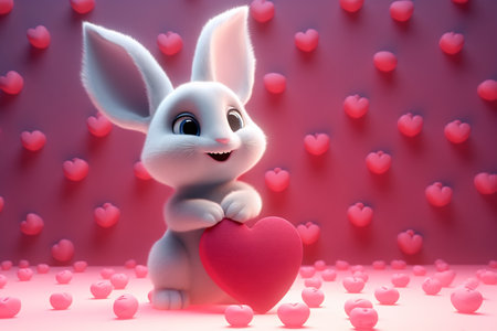 Valentine's day card with bunny. Rabbit cartoon collection. Small lovely rabbit with hearts.の素材