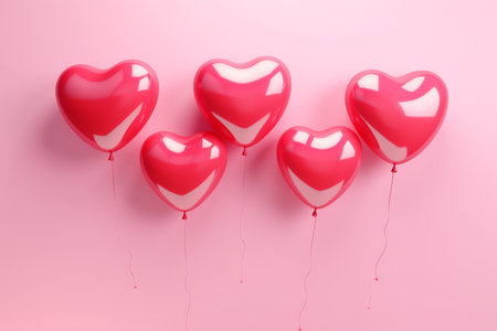 Heart shape pink balloons. Valentine's Day or Mother's Day elements against pink background.の素材