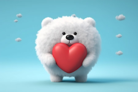 Cute cartoon bear with heart on a blue background.の素材