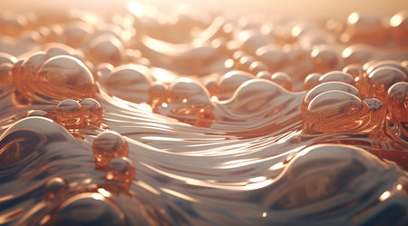 3D abstract of wavy copper lines with floating particlesの素材