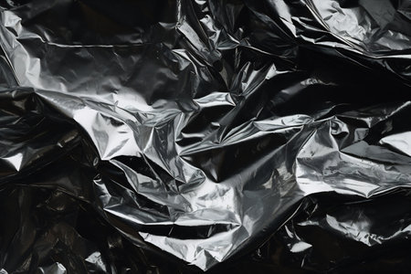 Crumpled silver foil with a dynamic play of light and shadowsの素材