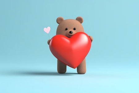 Cute cartoon bear with heart on a blue background.の素材