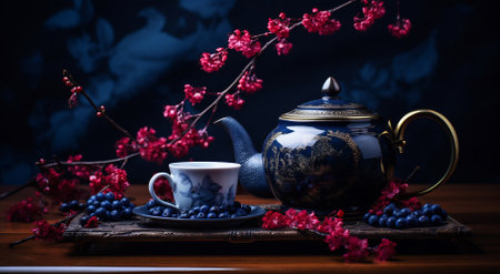 Mystical teapot amidst blooming cherry blossomsの素材