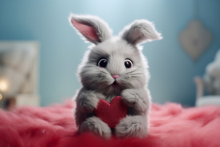 Enchanting bunny holding a heart, looking endearing.の素材