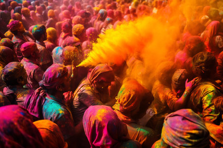People enjoying Holi festivities. Colorful backgroundの素材