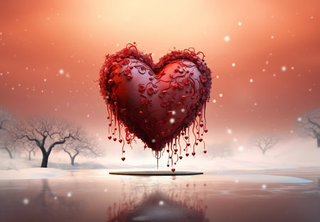 Glistening hearts hover with a vibrant splash, embodying the essence of passion and sweetnessの素材