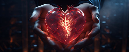 Hands holding a red heart. Concept health care, love, organ donation, world heart day, world health day, donation charity, national organ donor day, world mental health day.の素材