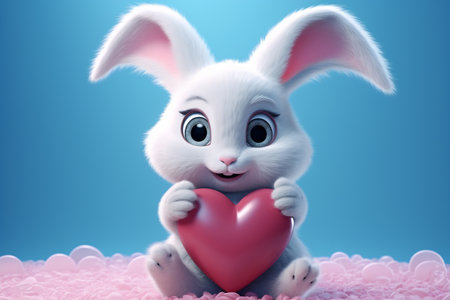 Enchanting bunny holding a heart, looking endearing.の素材