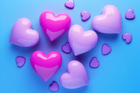 Colorful rainbow love heart pattern illustration. Diverse hearts background print. Valentine's day holiday backdrop texture.の素材