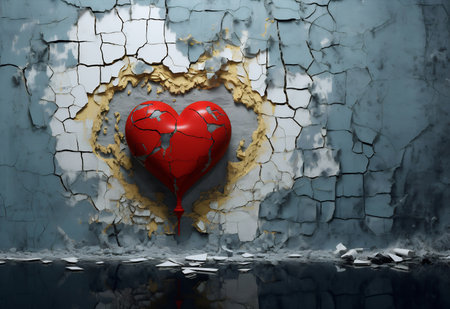 Heart-shaped crack with explosive red fragmentsの素材