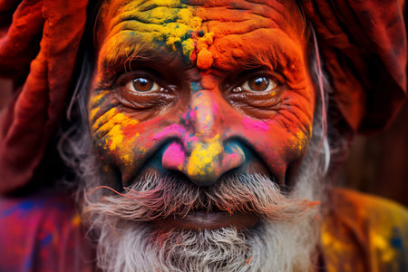 Man enjoying Holi festivities. Colorful backgroundの素材