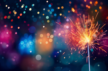 Colorful fireworks bursting with a bokeh light effect, ideal for celebration themesの素材