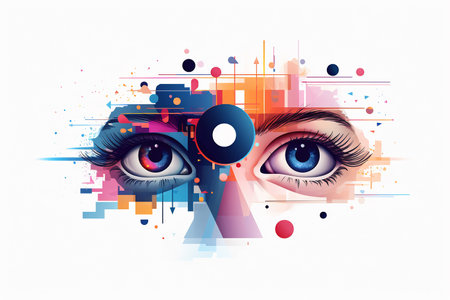 Digital art of vividly colored eyes with abstract elements.の素材