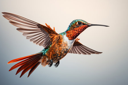 Artistic depiction of a hummingbird in mid-flight with a dynamic splash of colorsの素材