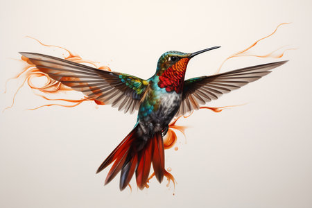 Artistic depiction of a hummingbird in mid-flight with a dynamic splash of colorsの素材