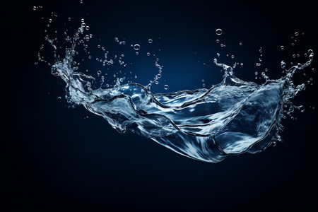 High-definition water splash with energetic droplets on a black backgroundの素材