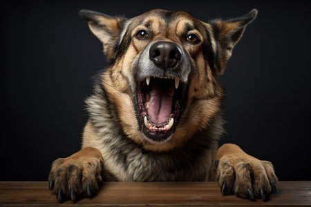 German Shepherd lying down, laughingの素材