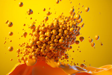 A close-up of a ball with orange liquid splashing.の素材