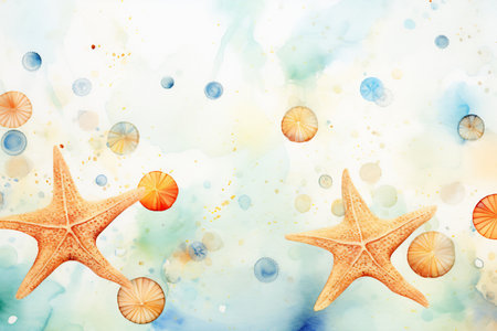 Starfishes and jellyfish in watercolor huesの素材
