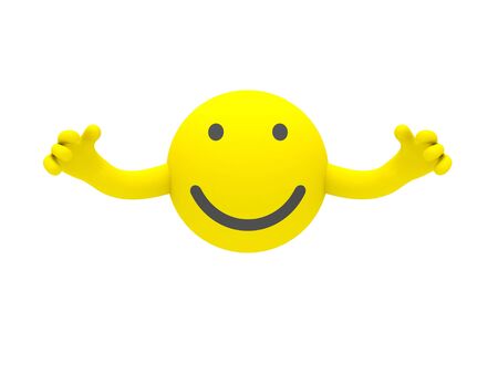 One yellow smiley isolated on white backgroundの写真素材