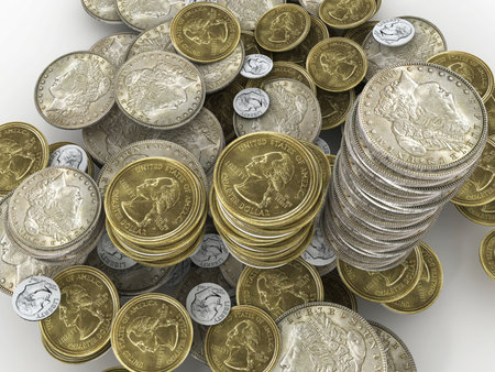 Mountain from silver and golden metal coins 