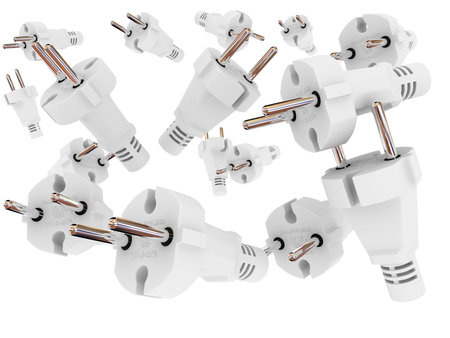 Many electric plugs isolated on white background