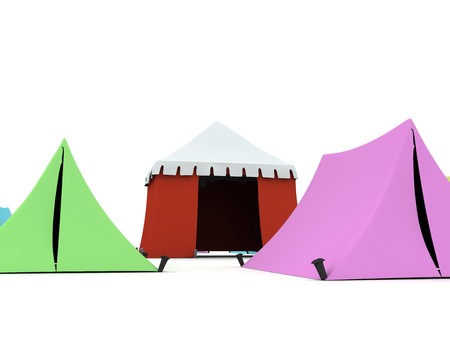 Several colored tents isolated on light background. の写真素材