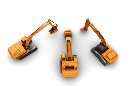 Three orange dirty diggers isolated on white background