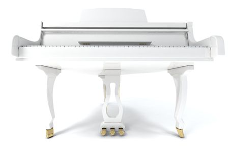White grand piano isolated on light backgroundの写真素材