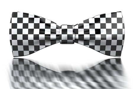 Checkered black and white bow-tie isoladed on mirror surfaceの写真素材
