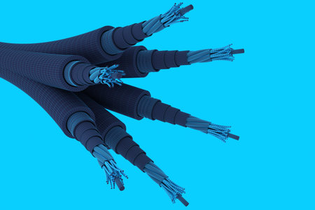 Group of electric cables. Isolated on blue background