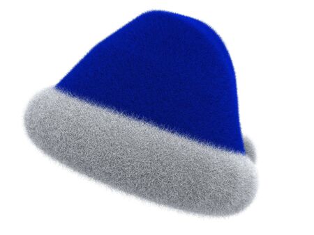 Santa Claus's blue hat from fur isolated on white. 3d renderedの写真素材