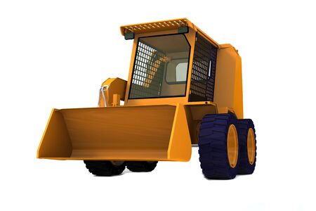 Orange bulldozer on wheels isolated on whiteの写真素材