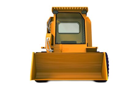 Orange bulldozer on wheels isolated on whiteの写真素材