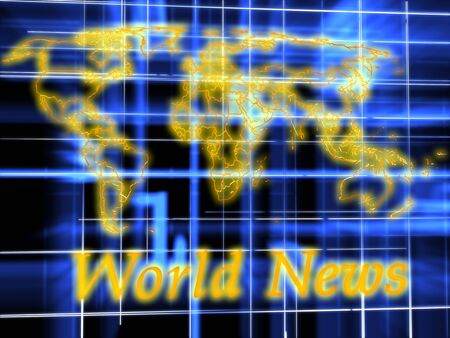 World News. 3d graphics render. Abstract picture on blue backgroundの写真素材
