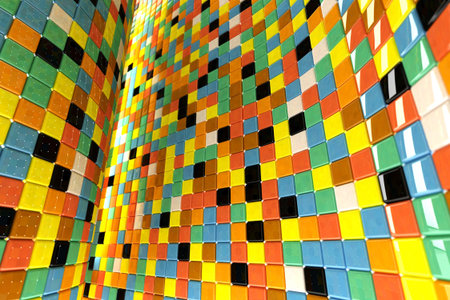 A wall of mosaic in the shape of squares