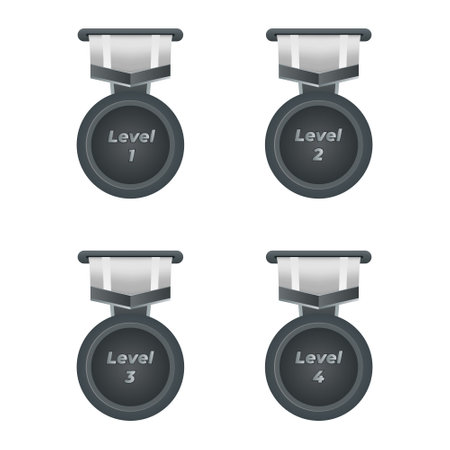 Reward UI medals set design for games. Level results vector illustration. Level medals set design for the game. Game medal. Game medal design. game assets. game UI design. GUI.のイラスト素材