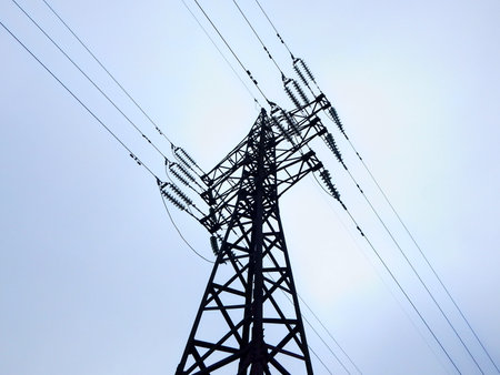 Silhouette of the power line tower