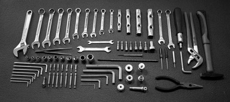 Hand tools kit on black background