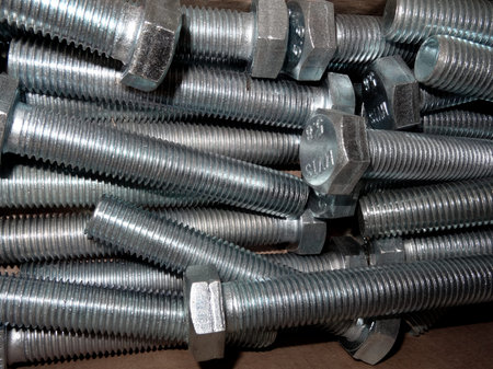 Round shank hex head screw bolts at the shelf at hardware shop