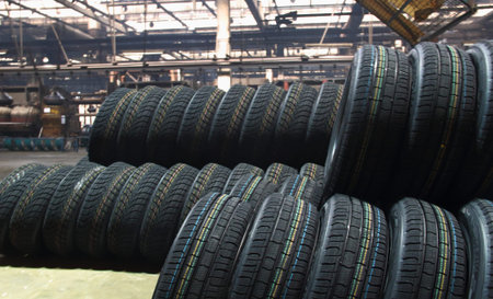 Stacking vehicle tires on the plant floor