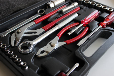 Angle View Of Technician Tools For Repairing In Special Plastic Case