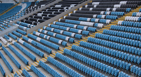Empty Rows Of Plastic Seats In A Grandstands Of Stadium