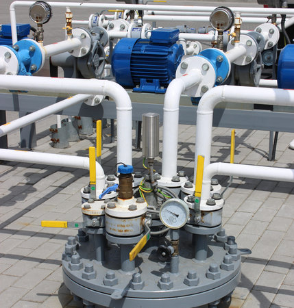 Gas Distribution Unit And Pipeline Installed Outdoor Stock Photo