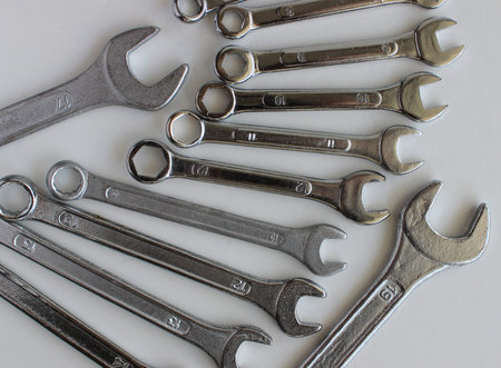Wing Form Structure Of Different Chrome Combination Wrenches Isolated On White