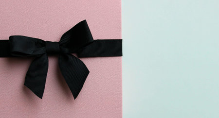 Pink Leather Gift Box With Decorative Black Bow with Copy Space for Greeting Text. Holidays and...