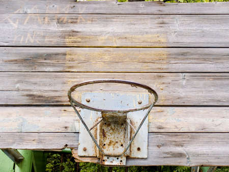 Old basketball basket on an  wooden boardの写真素材